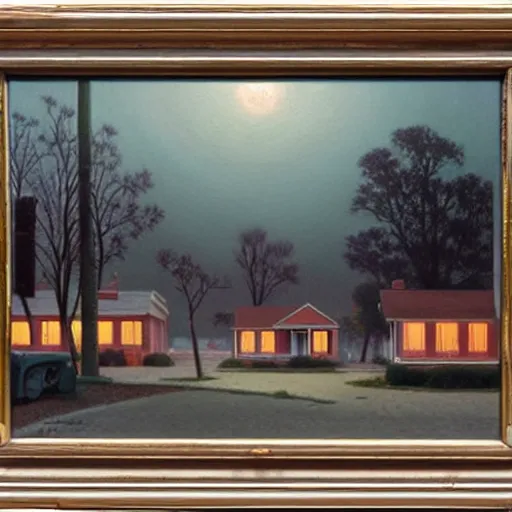 Image similar to a detailed cinematic render of a utopian 1 9 5 0 s american neighborhood by steven outram