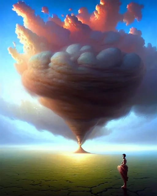 Image similar to a hyper - detailed 3 d render like an oil painting of sky giving birth to land, surrealism!!!!! surreal concept art, lifelike, photorealistic, digital painting, aesthetic, smooth, sharp focus, artstation hd, by greg rutkowski, bruce pennington, valentina remenar, rhads, asher duran,