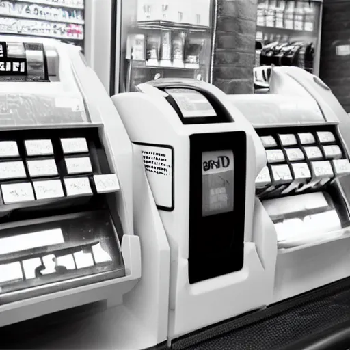 Image similar to ilford hp 5 digressive convenience store robo - cashier