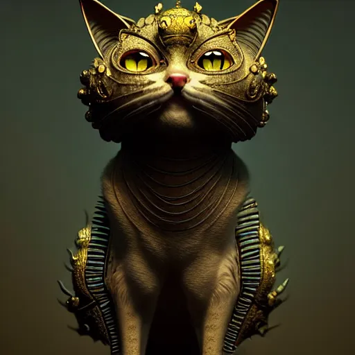 Image similar to cat creature : : by michal karcz, daniel merriam, victo ngai and guillermo del toro : : ornate, dynamic, particulate, intricate, elegant, highly detailed, centered, artstation, smooth, sharp focus, octane render, 3 d