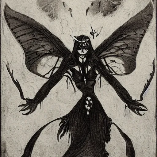 Prompt: demon lilith with butterfly wings surrounded by damned soul in hell