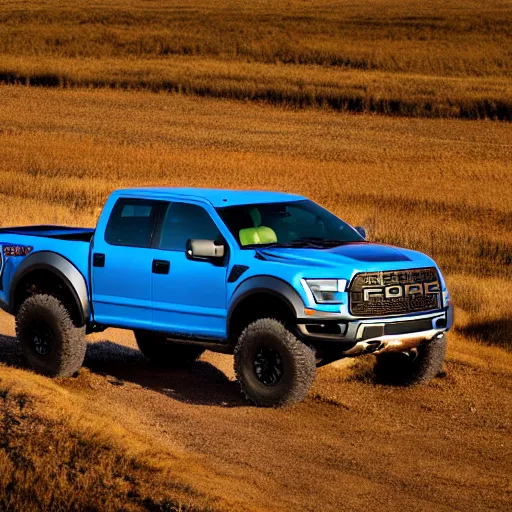 Image similar to a highly detailed photo of a ford raptor in alberta at sundown, 4 k high - resolution photograph, ultra detail, hd photo