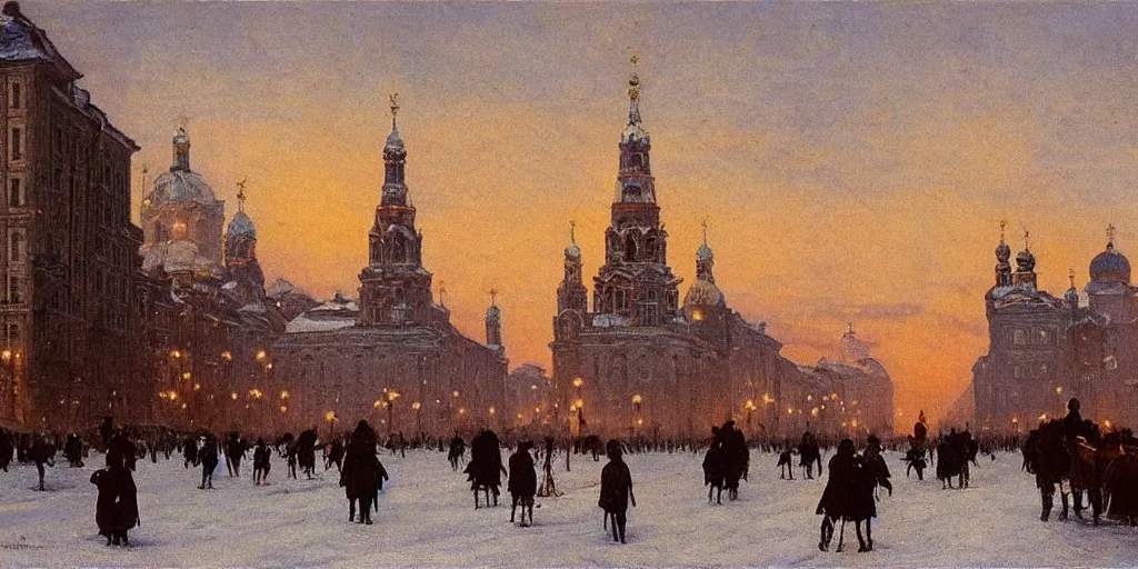 Image similar to Saint Petersburg in 1914 in winter, evening, Rozalski