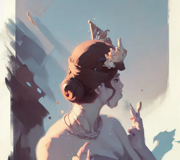 Image similar to painted queen, fantasy, by atey ghailan, by greg rutkowski, by greg tocchini, by james gilleard, by joe fenton, by kaethe butcher, hearthstone, art by artgerm dynamic lighting, gradient light blue, brown, blonde cream and white color scheme, grunge aesthetic