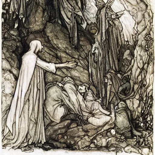 Prompt: Surely some revelation is at hand, surely the Second Coming is at hand, painted by Arthur Rackham