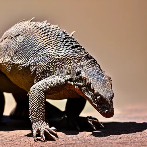 Image similar to a hybrid between a komodo-dragon and a pangolin, national geographic file-photo, photography