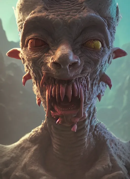 Image similar to A fantasy comic book style portrait painting of a goblin in a cavern setting, unreal 5, DAZ, hyperrealistic, octane render, RPG portrait, ambient light, dynamic lighting