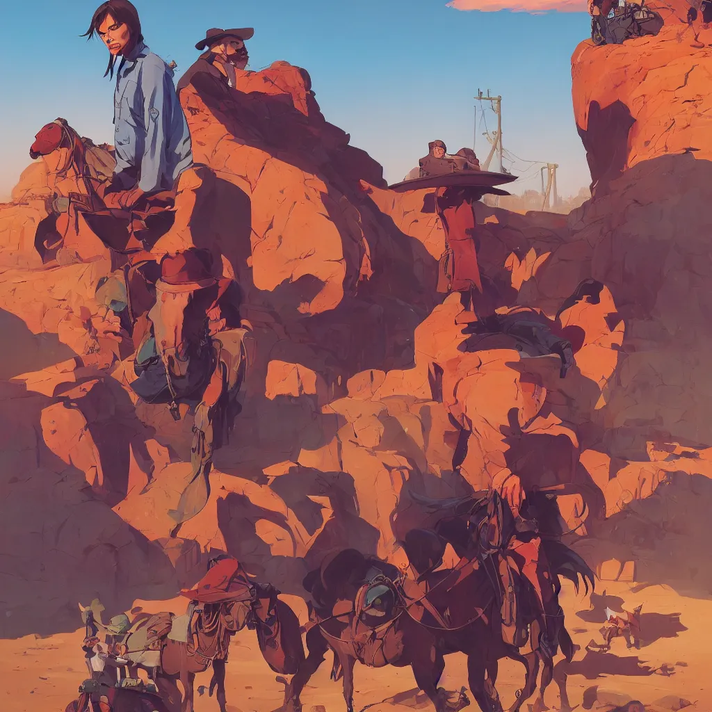 Image similar to western background stylized, art gta 5 cover, official fanart behance hd artstation by jesper ejsing, by rhads, makoto shinkai and lois van baarle, ilya kuvshinov, ossdraws, by feng zhu and loish and laurie greasley, victo ngai, andreas rocha, john harris