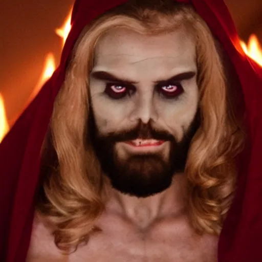 Image similar to jesus christ cosplaying as satan at halloween