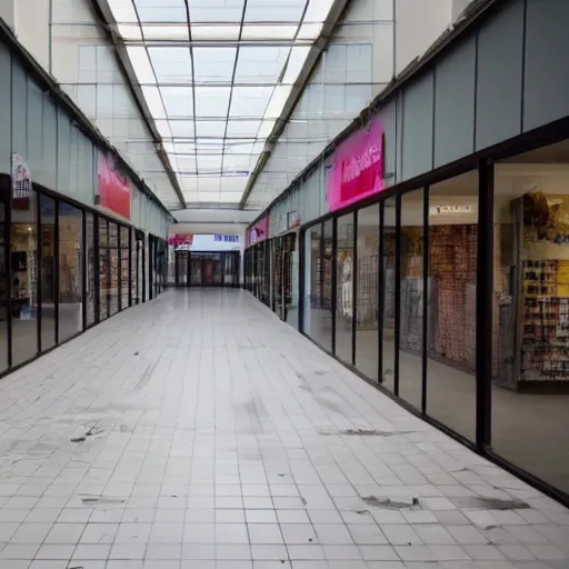 Prompt: photograph of empty retail store, empty shopping mall