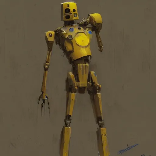 Image similar to tall muscular yellow pit droid, by Greg Rutkowski