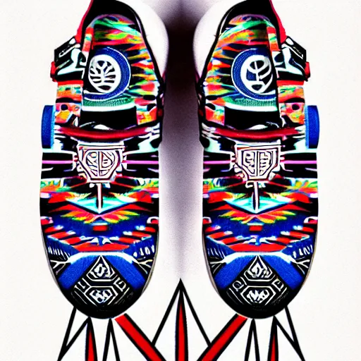 Image similar to sneaker design, aztec mayan street fashion native punk shoe design, hip hop sneaker design with subtle mayan patterns, majora's mask art style, gapmoe yandere grimdark, trending on pixiv fanbox, painted by greg rutkowski makoto shinkai takashi takeuchi studio ghibli, akihiko yoshida