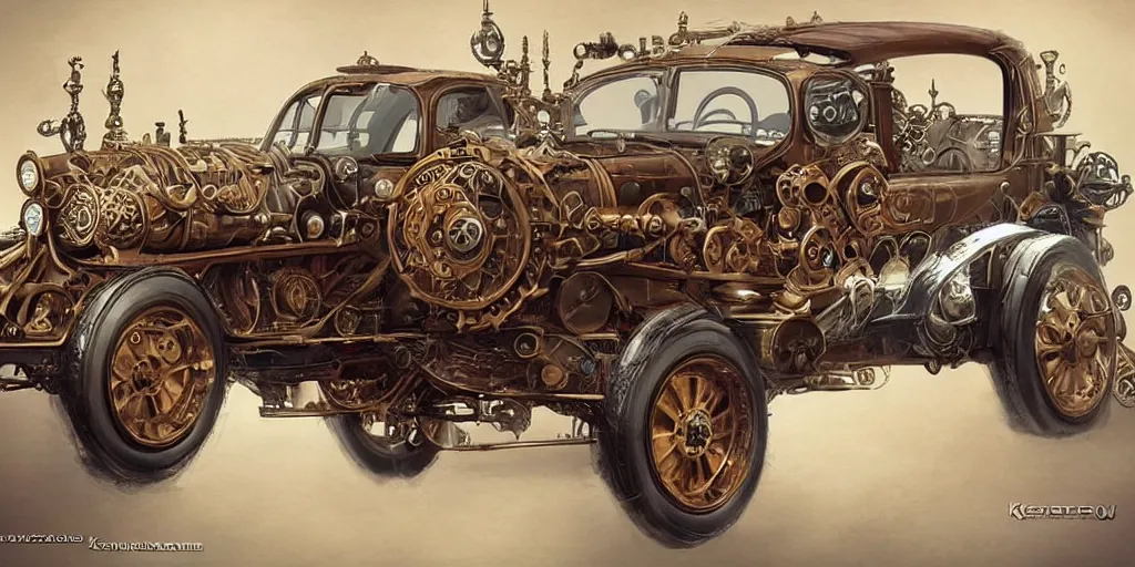 Image similar to Steampunk concept car By Konstantin Razumov, highly detailded