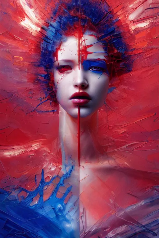 Prompt: 3 d, sci - fi, morning, madness fashion model face, sun, lightning clouds, vogue cover style, light red and deep blue mood, cinematic, realistic painting, intricate oil painting, high detail, figurative art, multiple exposure, poster art, 3 d, by stanley kubrick and tooth wu and wlop and beeple and greg rutkowski