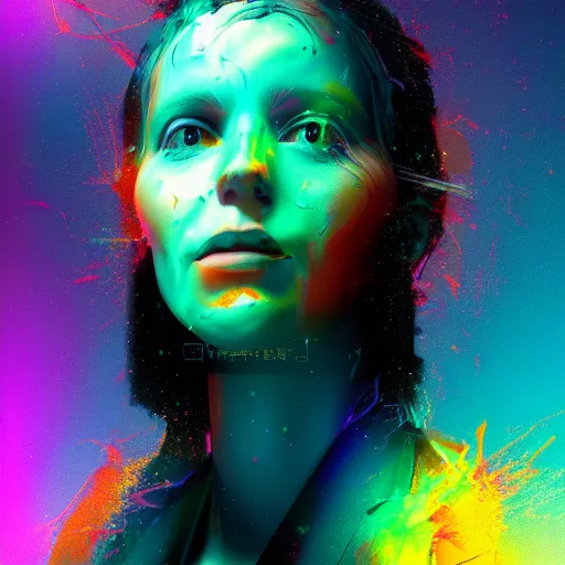 Prompt: improbability, octane render, portrait made of paint, splashes of colors