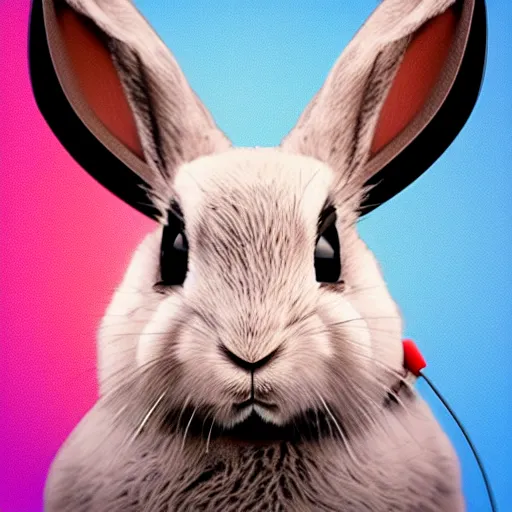 Image similar to a rabbit wearing k 7 0 1 headphones, photorealistic digital art