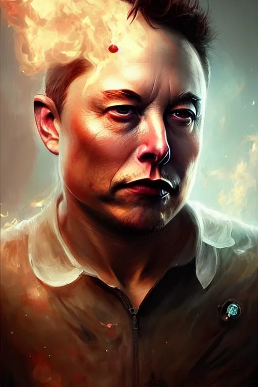 Prompt: character art by bastien lecouffe - deharme, elon musk, absolute chad