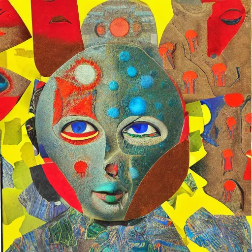 Prompt: a head shaped collage about ocularcentrism in visual culture by max ernst. bright vivid colors, collage art, papier colle, highly detailed, 4 k