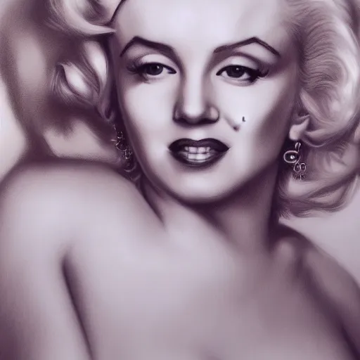 Image similar to pencil art, detailed portrait of marilyn monroe, intricate,, oil painting, by yoshitaka amano, cinematic lighting