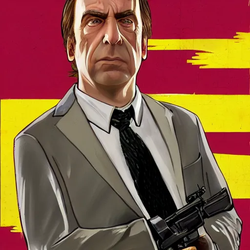 Prompt: saul goodman in GTA V, cover art by stephen Bliss, artstation, no text