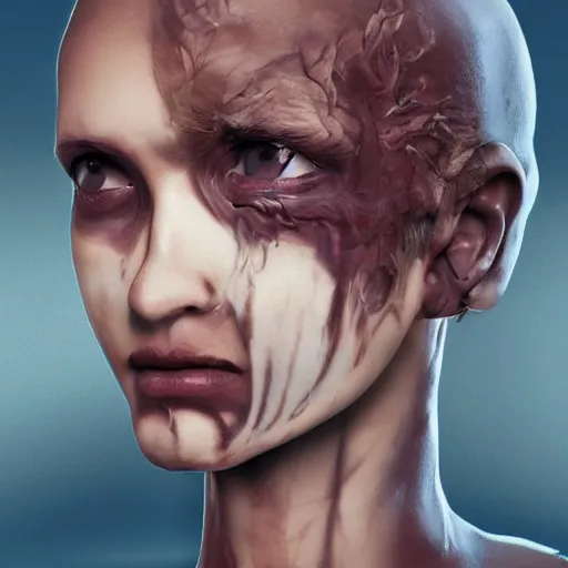 Prompt: human face falling apart, eyes opened, detailed, concept art, artstation