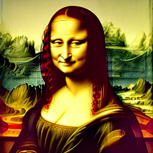 Prompt: mona lisa painted by mona lisa, with a red dragon in front of mona lisa, no mona, no lisa