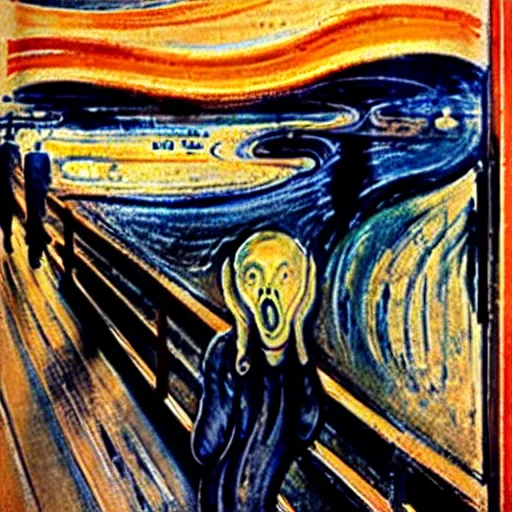 Prompt: the scream by edvard munch in japanese landscape, high resolution