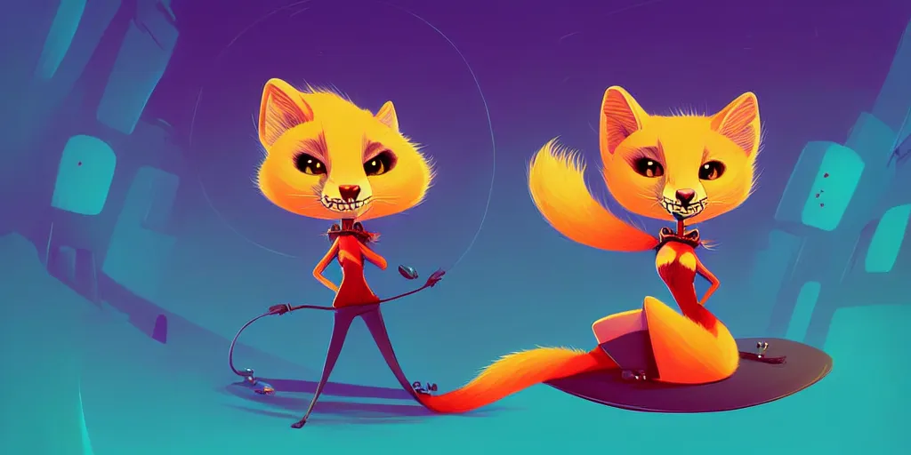 Image similar to curved perspective, extreme narrow, extreme fisheye, digital art of a female marten animal cartoon character wearing jewlery with blonde hairstyle by anton fadeev from nightmare before christmas