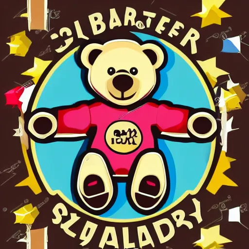 Image similar to Skater teddy bear, sticker, highly detailed, colorful, illustration, drama, smooth and clean vector curves, no jagged lines, vector art, smooth