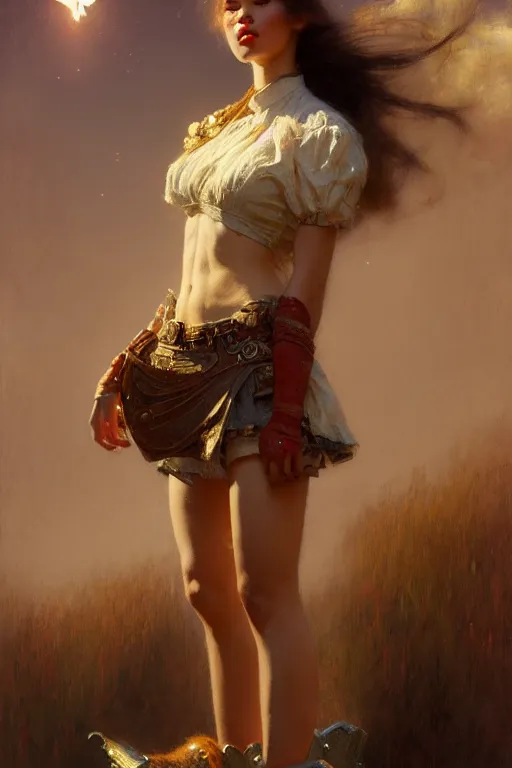 Image similar to a full body portrait of a good looking girl wearing cute outfit, high detail, cleary see face, by gaston bussiere, bayard wu, greg rutkowski, odd nerdrum, maxim verehin, realism, harsh lighting, dan dos santos, masterpiece, sharp focus, cinematic lightning