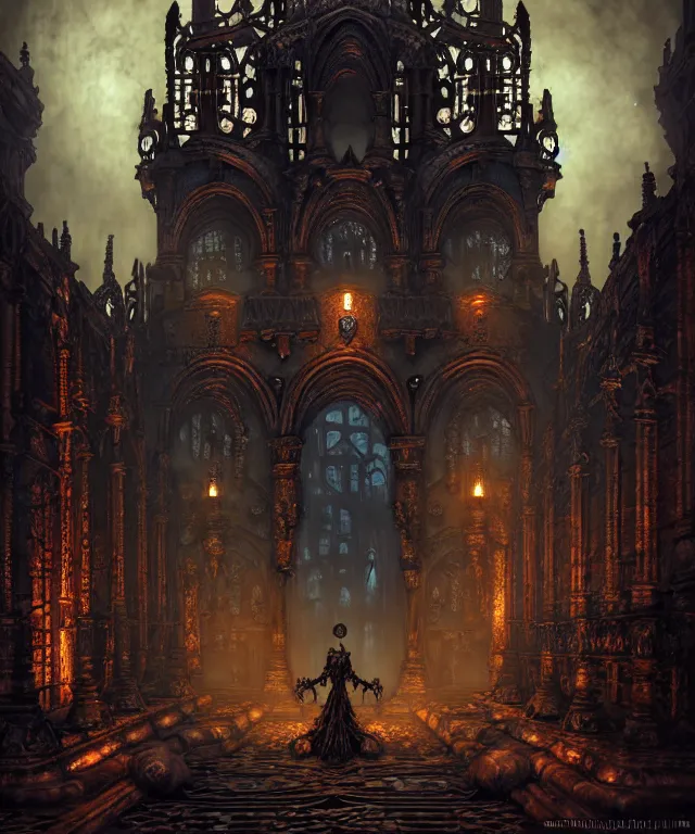 Image similar to steam necropolis, memento mori, gothic, neo - gothic, art nouveau, hyperdetailed copper patina medieval icon, stefan morrell, philippe druillet, ralph mcquarrie, concept art, steampunk, unreal engine, detailed intricate environment, octane render, moody atmospherics, volumetric lighting, ultrasharp, ominous, otherworldly