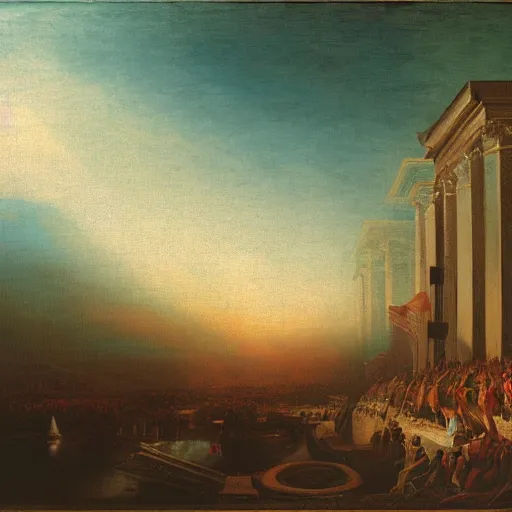 Image similar to congress in the style of john martin, epic, volumetric, painting