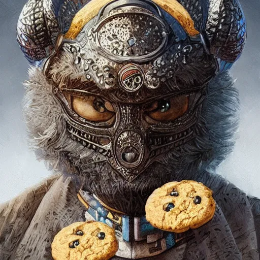 Image similar to a portrait of the cookie monster as a wizard, upper half portrait, urban motifs, intricate, elegant, highly detailed, digital painting, trending on artstation, concept art, smooth sharp focus, illustration, art by artgerm and greg rutkowski