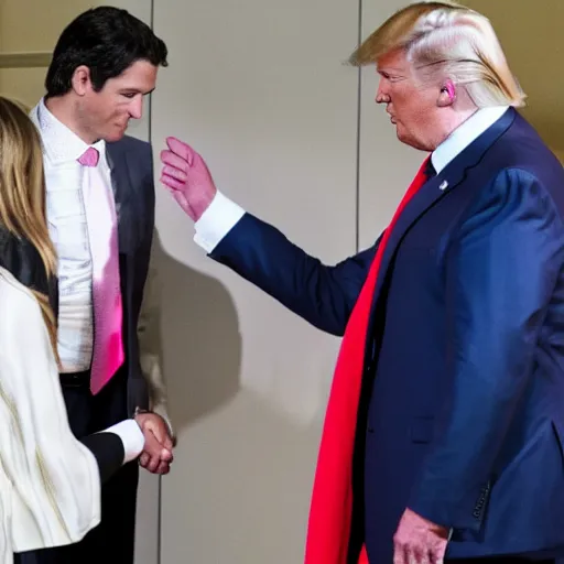 Image similar to donald trump shakes hands with superman