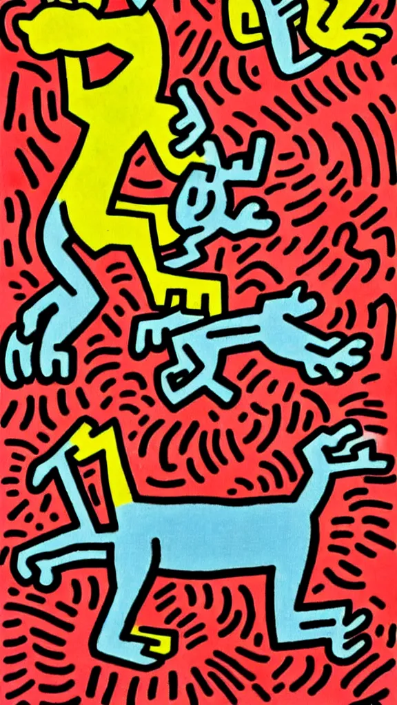Prompt: Dog and cat,by Keith Haring.
