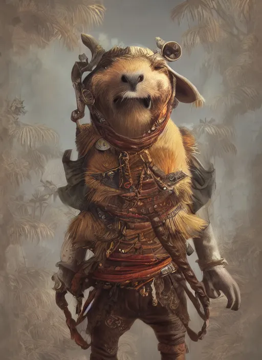 Image similar to detailed concept art illustration painting of an anthropomorphic capybara pirate in full intricate clothing, ultra detailed, digital art, octane render, 4K