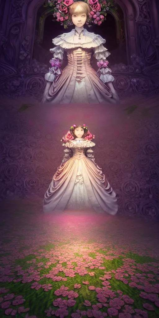 Image similar to the beautiful hyperdetailed physical rendering of a single rose flower wedding gothic lolita dress clothing design display in show in front of your eyes, perfectly shaded, atmospheric lighting, in the style of makoto shinkai, raphael lacoste louis comfort tiffany, artgerm, karol bak, ross tran, 8 k hd, fine texture structure, 3 drender,