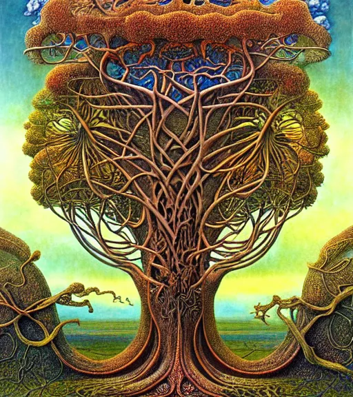 Image similar to tree of life by roger dean and andrew ferez, art forms of nature by ernst haeckel, divine chaos engine, symbolist, visionary, art nouveau, botanical fractal structures, organic, detailed, realistic, surreality