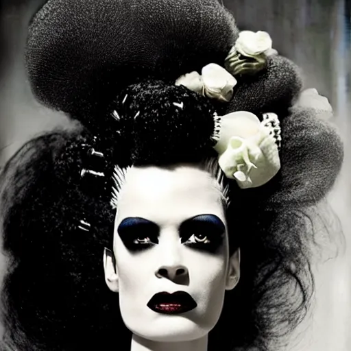 Image similar to bride of frankenstein, steven meisel photography