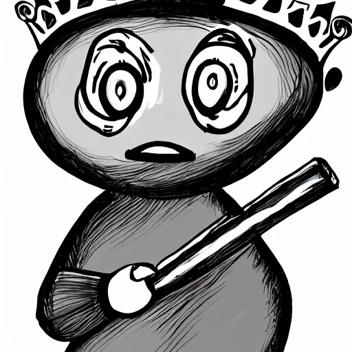 Image similar to A bean with eyes and a mouth, holding a staff, wearing kings crown, cartoon, digital art, ambient lighting, depth of field, drawing,