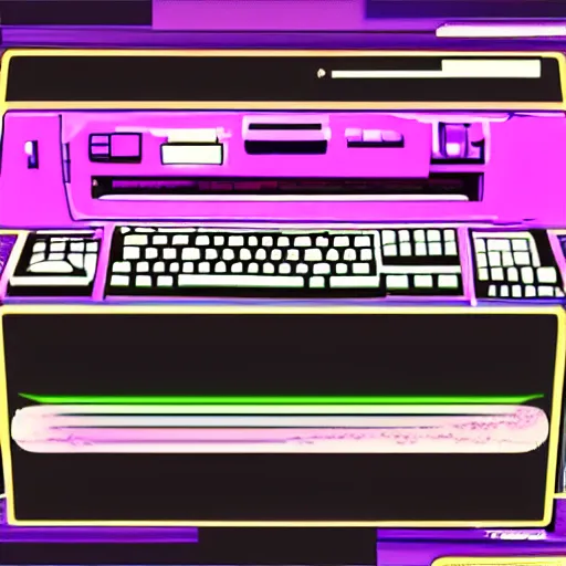 Image similar to A computer from the 90s in the style of vaporwave