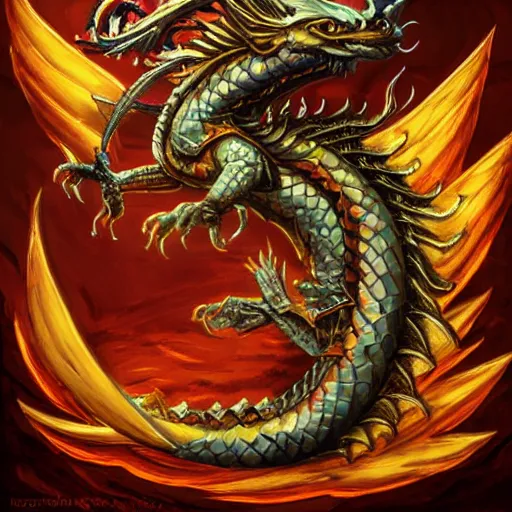 Prompt: Golden dragon, MTG art style