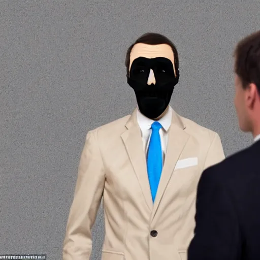 Image similar to a man wearing a skinsuit of another person, the disguise isn't working, you can tell it's a skin suit and not a real person