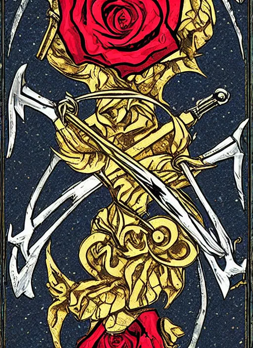 Image similar to tarot card :: horror :: hearts and roses :: gold and silver :: guns and swords :: by Yurtsev and Darkchylde