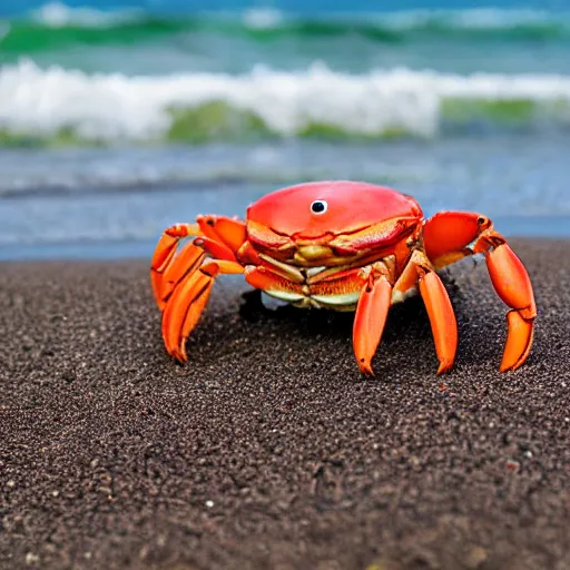 Image similar to A cute smiling crab on the beach, photo