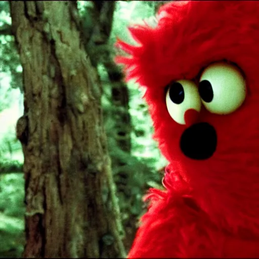 Prompt: elmo in the blair witch project