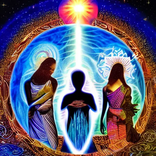 Prompt: The true reality hides behind closed eyes United The Divine Trinity of Mind ,space & time 4k very intriguing Sapiential Divine A.i Assistance style of visionary artist BROWN