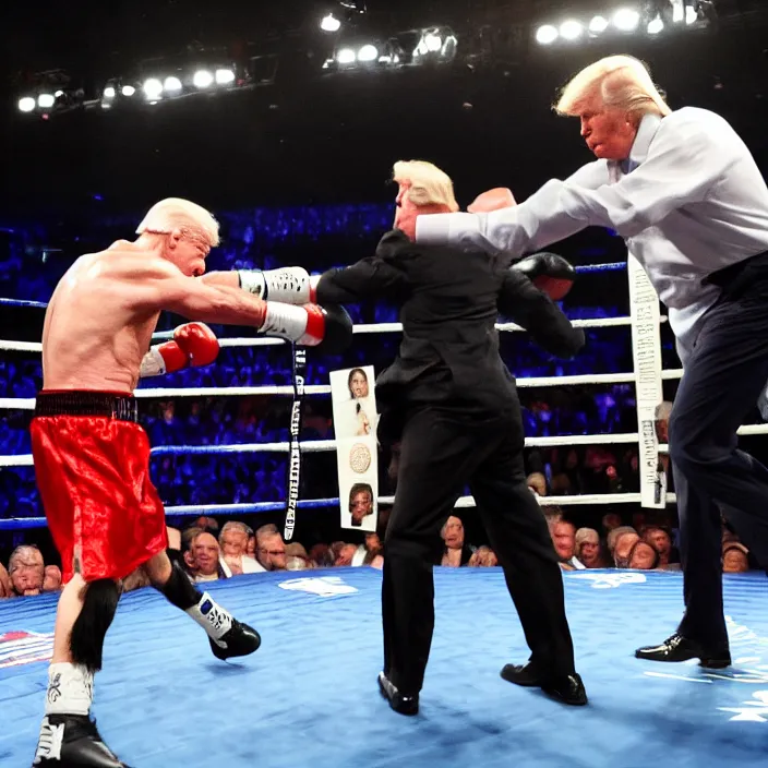 Image similar to joe biden and donald trump boxing match in ring, detailed sharp photo