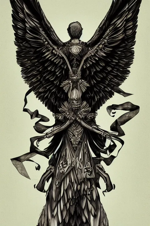 Image similar to a man with eagle wings for arms, symmetrical, highly detailed, digital art, sharp focus, trending on art station, anime art style