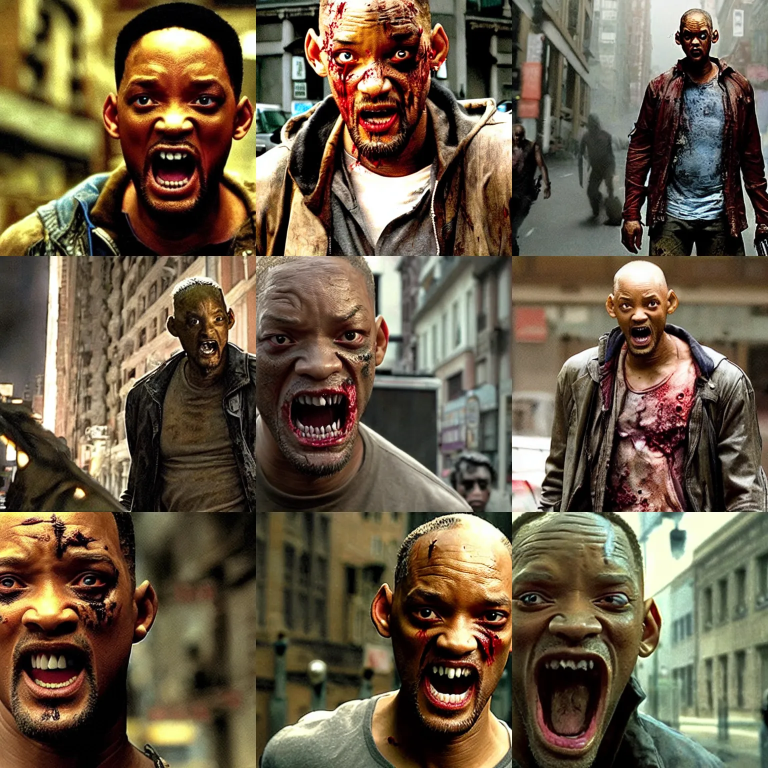 Prompt: mutated Will Smith as 'I am legend' Zombie, realistic, photo, hyperdetailed, Movie Still by Francis Lawrence